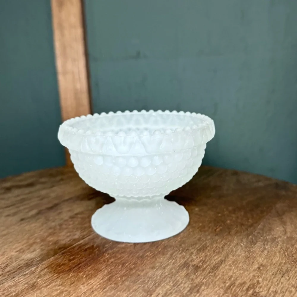 Vintage Fairy Light Lamp Clear Satin Frosted Glass Thousand Eye Hobnail Base